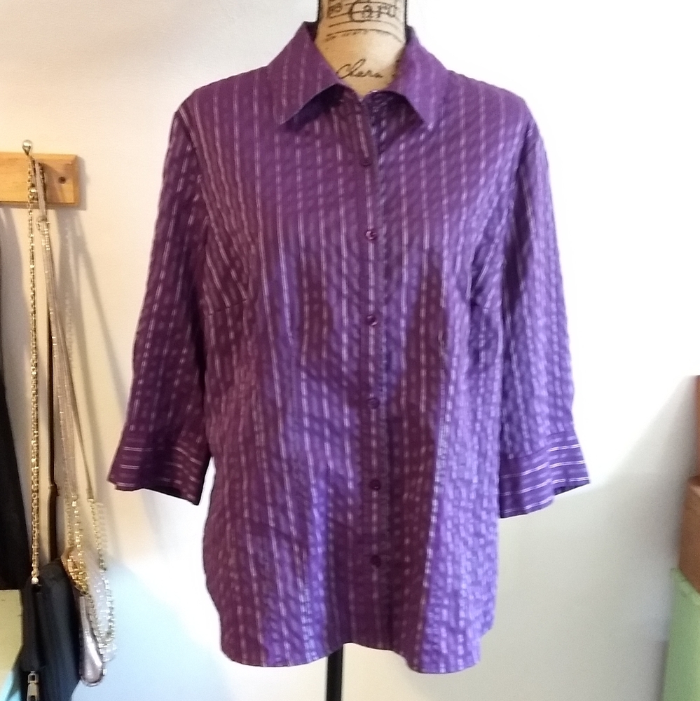 Apt. 9 Pretty Purple Striped 1X Button Down Shirt
